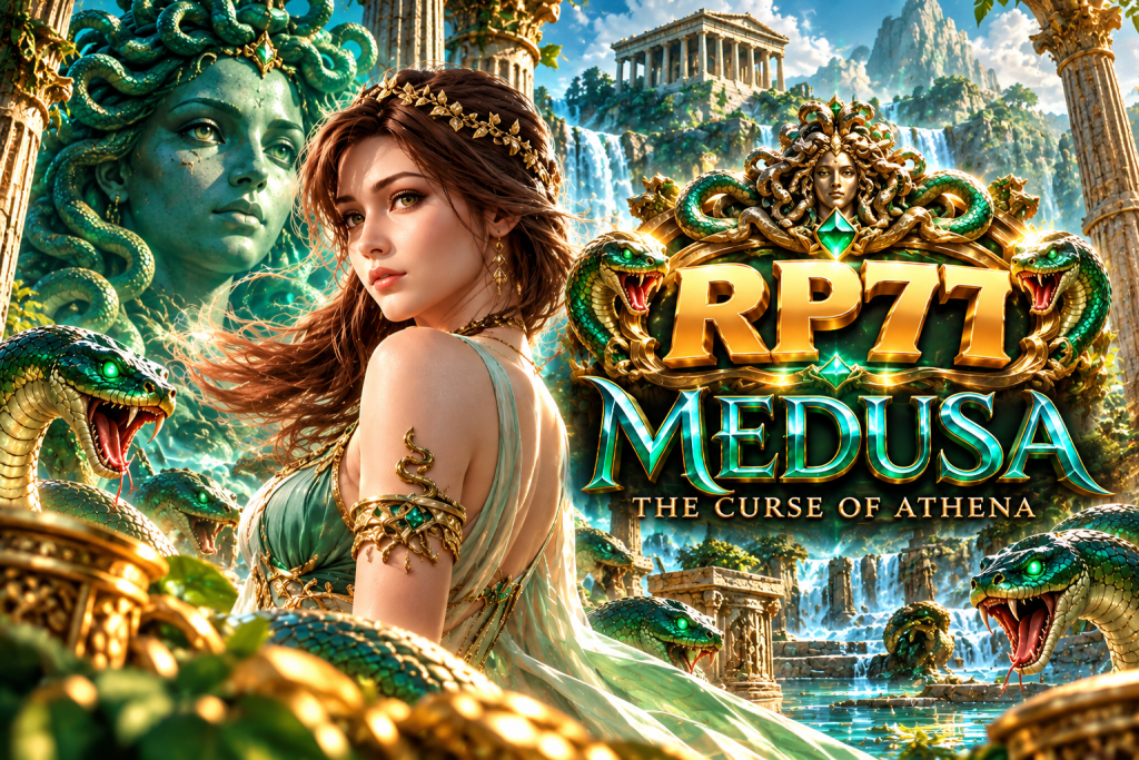 RP77 Medusa The Curse of Athena with emerald serpents and ancient Greek ruins